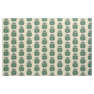 Tissu Chevêche rétro - Vert et Turquoise sur Tan Arri