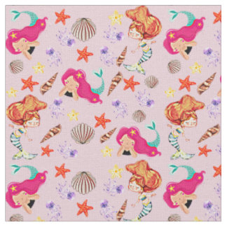 Tissu Cheveux de sirène rose Coquillages sous-marins Éta