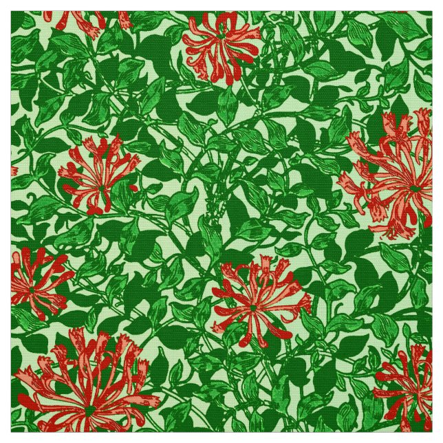 Tissu Chèvrefeuille de William Morris, rouge et vert de (Échantillon)