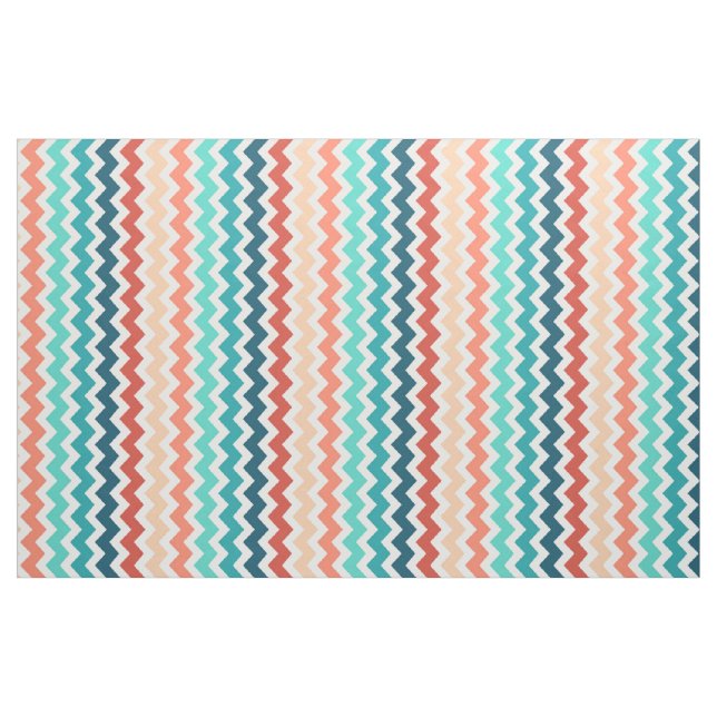 Tissu Chevron moyen barre Teal de corail bleu (Yard)