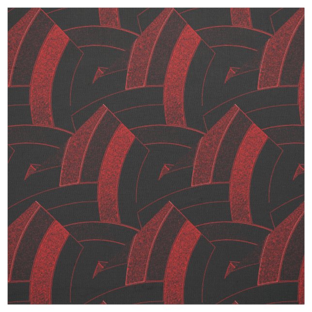 Tissu chevrons contemporains chics noirs/rouges (Échantillon)