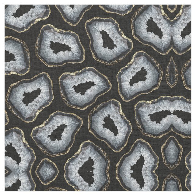 Tissu Chic Gold Black White Agate Geode Stones (Fermer)