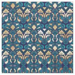 Tissu Chic Hipster Gold Emerald Blue Tribal Artsy Damask