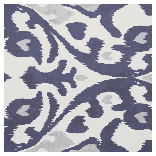 Tissu Chic indigo bleu gris blanc ikat motifs tribaux (Échantillon)