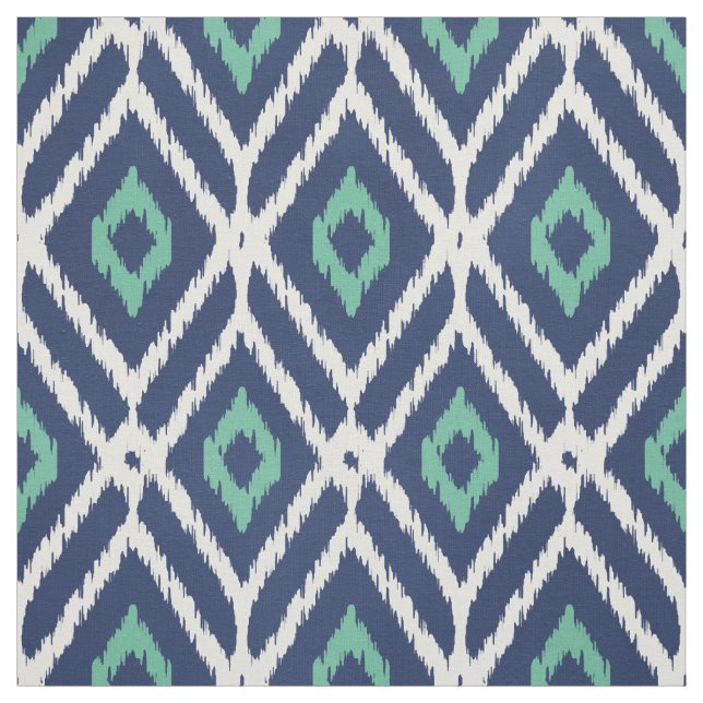 Tissu Chic marine bleu vert ikat motif de diamants triba (Échantillon)