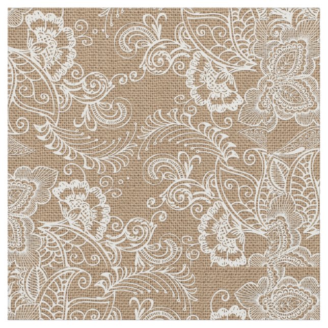Tissu chic minable floral de toile de jute et de (Fermer)