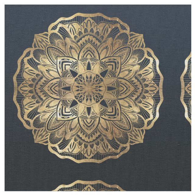 Tissu Chic Moderne Marine Blue Gold Mandala (Fermer)