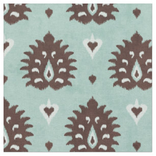 Tissu Chic neutre marron menthe damas motif ikat