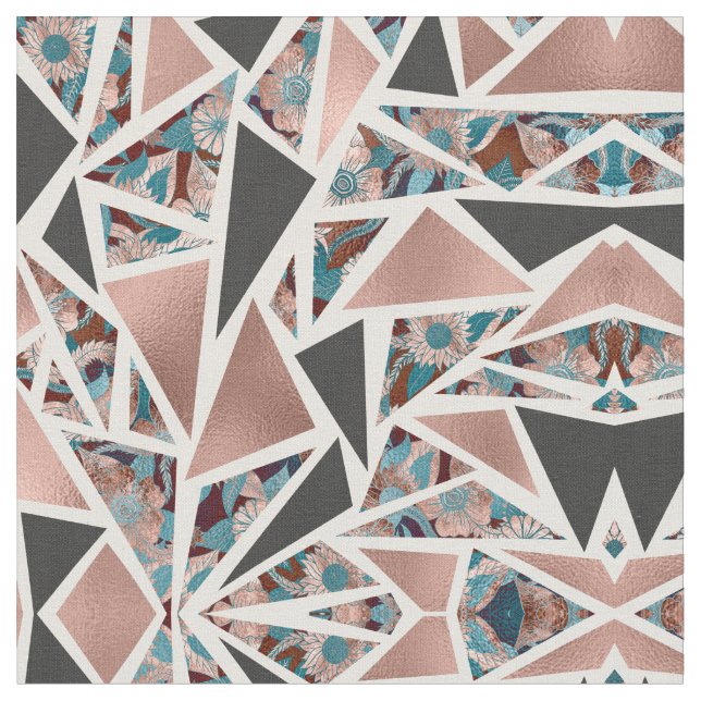 Tissu Chic rose Gold Copper Teal Black Floral Geometric (Fermer)