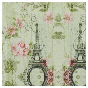 Tissu chic tour de paris fleuris rose à la menthe de pr