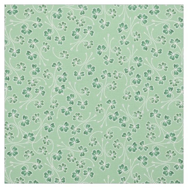 Tissu Chic vert foncé et Shamrocks blancs sur vert pâle (Échantillon)