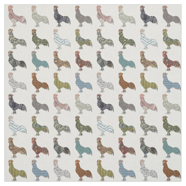 Tissu Chicken Rooster Coloré ferme Motif (Échantillon)