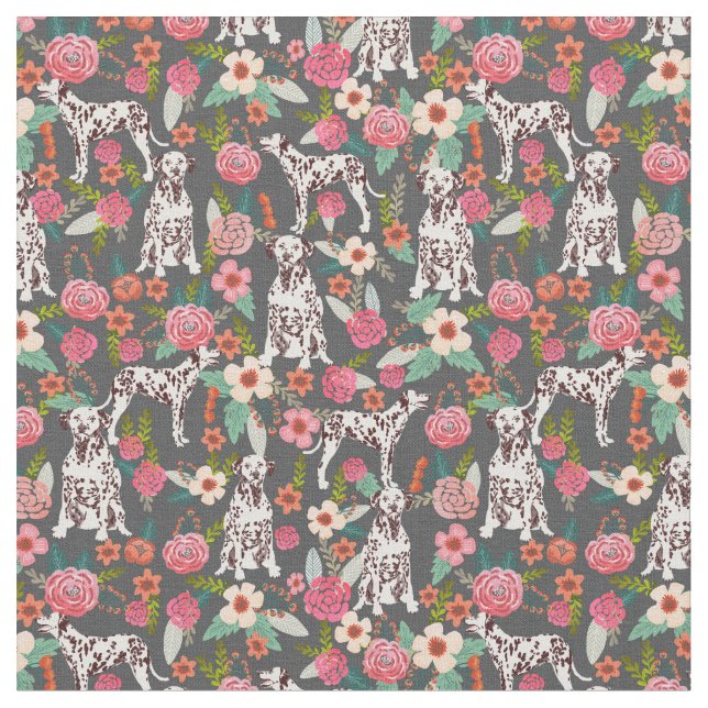 Tissu Chien dalmate vintage floraux (Fermer)