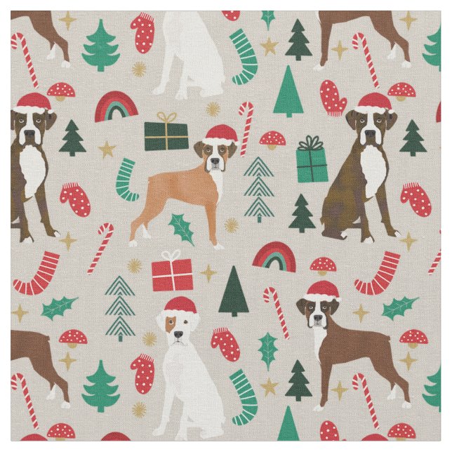 Tissu Chien de boxe mignon Noël tan (Fermer)