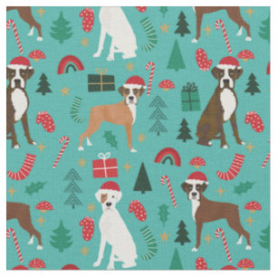 Tissu Chien de boxe turquoise de Noël mignon