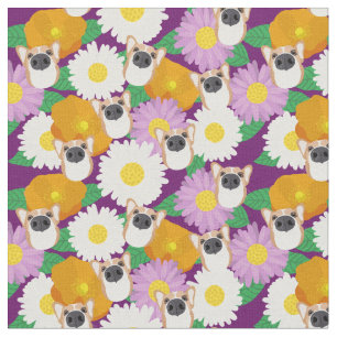 Tissu Chien de Corgi aux fleurs pourpre à motif