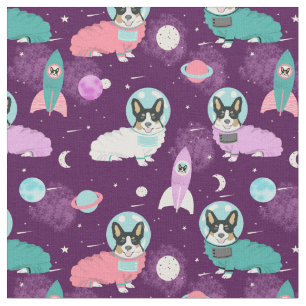 Tissu Chien de Corgi tricolore chien de l'espace pourpre