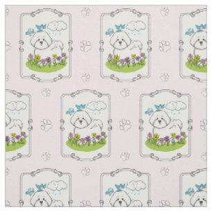Tissu Chien de levure Bichon de printemps avec fleurs -