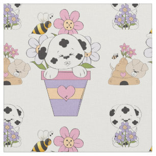 Tissu Chien et fleurs mignonnes de chiot
