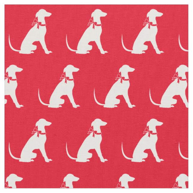 Tissu Chien gris Silhouette Animal Rouge (Fermer)