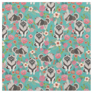 Tissu chien kéeshonté vintage floral turquoise
