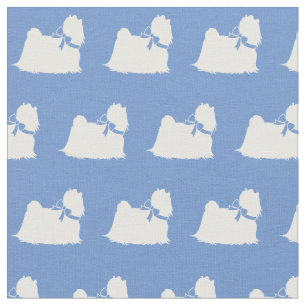 Tissu Chien maltais Silhouette Animal bleu clair