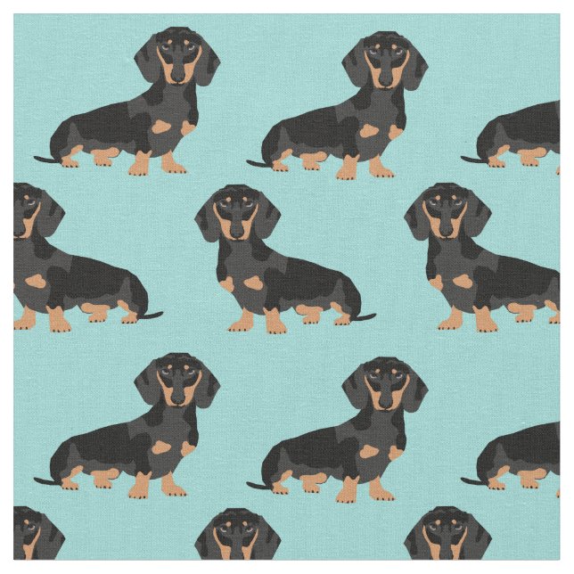 Tissu Chien noir et tan Dachshund bleu clair (Fermer)