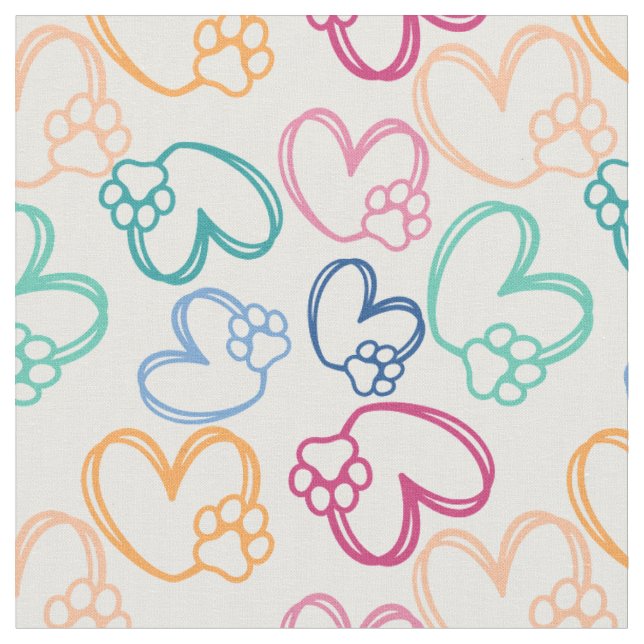 Tissu Chien Paw Et Coeurs Colorés (Fermer)