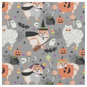 Tissu chien poméranien joli halloween gris
