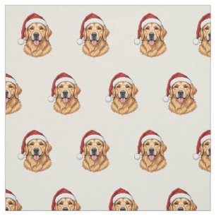 Tissu Chien Retriever doré de Noël mignon avec chapeau d