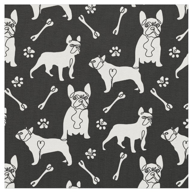 Tissu Chien-taureau français noir et blanc (Fermer)