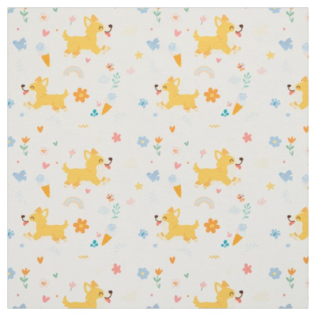 Tissu chiens corgis dessin animé drôles (Échantillon)