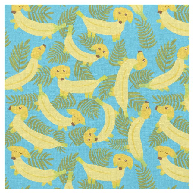Tissu Chiens de banane tropicale mignons à motifs (Fermer)