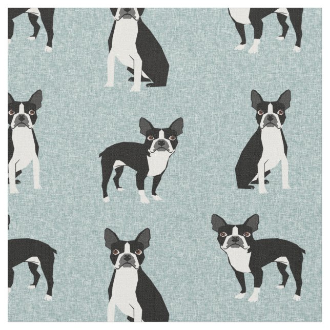 Tissu Chiens de Boston Terrier bleu clair (Fermer)