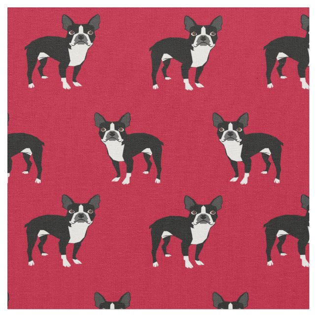 Tissu Chiens de Boston Terrier rouge (Fermer)