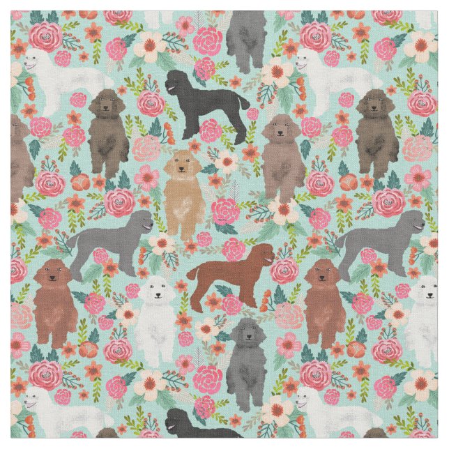 Tissu chiens de caniche menthe vintage (Fermer)