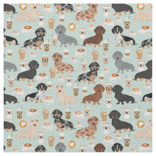 Tissu Chiens de Dachshund à la menthe (Fermer)