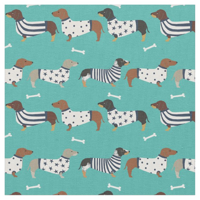 Tissu Chiens de Dachshund en sueur turquoise (Fermer)