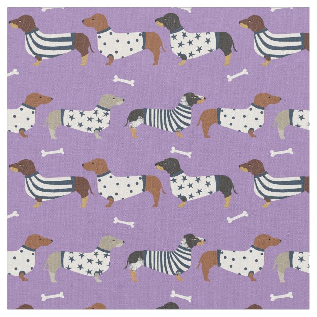 Tissu Chiens de Dachshund en sueur violet (Fermer)