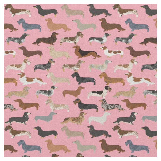 Tissu Chiens de Dachshund roses (Fermer)