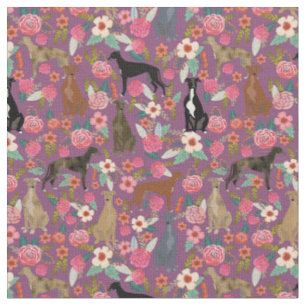 Tissu Chiens de Greyhound vintage floraux violets