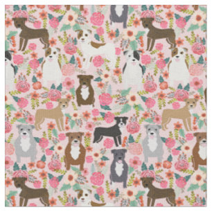 Tissu Chiens de Pitbull vintage floral rose