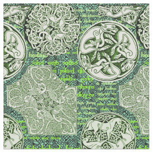 Tissu Chiens et chevaux celtiques en vert