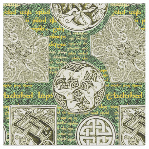 Tissu Chiens et chevaux celtiques en vert et or