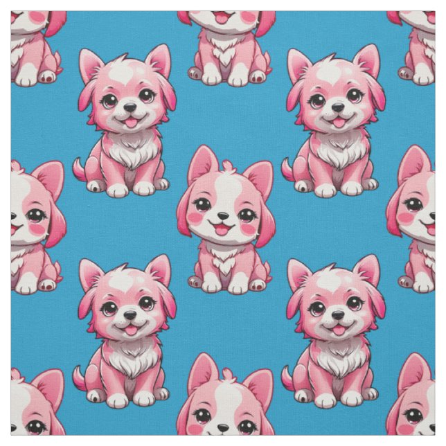 Tissu Chiens roses mignons - Bleu (Échantillon)