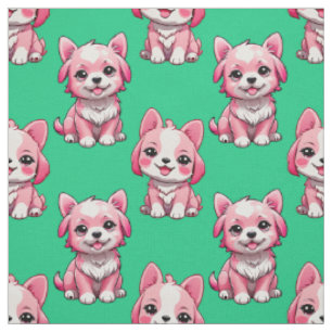 Tissu Chiens roses mignons - Vert