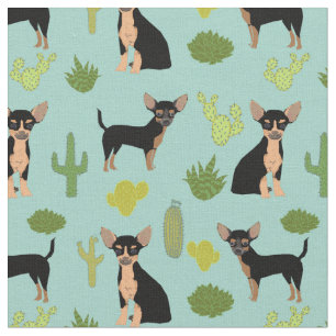 Tissu Chihuahua cactus chiens bleu clair