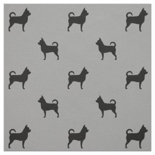 Tissu Chihuahua Chien race Silhouettes Gris et Noir