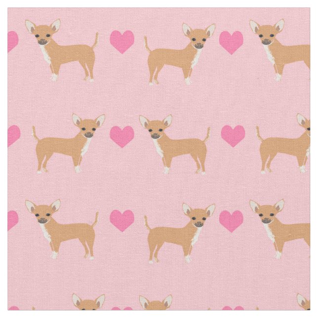 Tissu Chihuahua chiens Coeurs roses amour (Fermer)