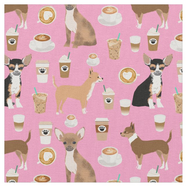 Tissu Chihuahua dogs café rose (Fermer)